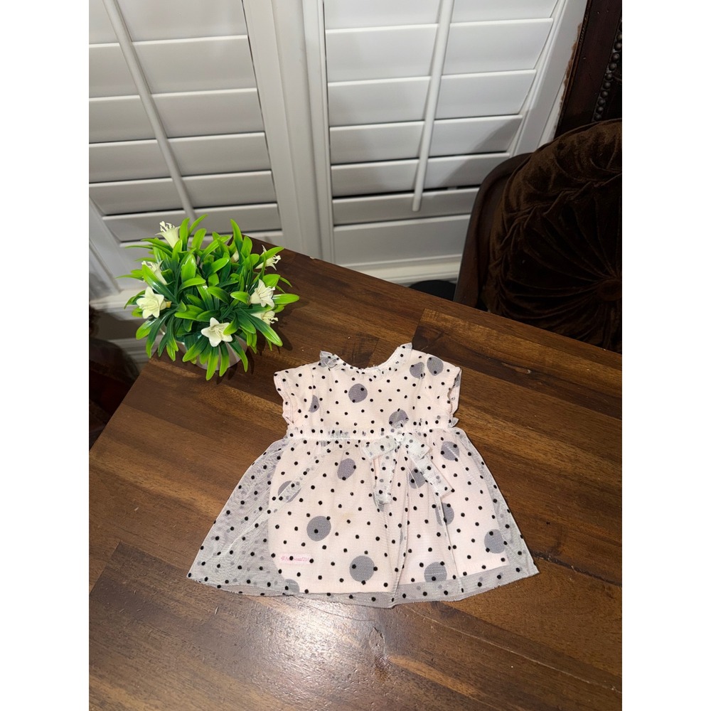 American Girl Doll Pink Polka Dot‎ Dress with Tulle Overlay and Bow Detail